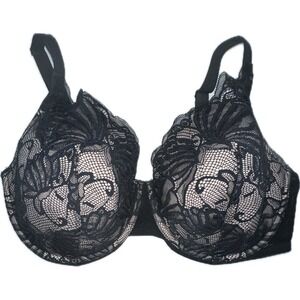 Paramour Women's Black Lace Underwire Bra Adjustable Straps Floral Detail 40G‎